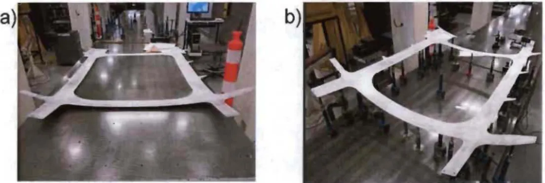 Figure  1-1 : An ordinary aerospace panel, a)  in free-state , b)  constrained on supports of  the inspection fixture (Abenhaim, Desrochers et al