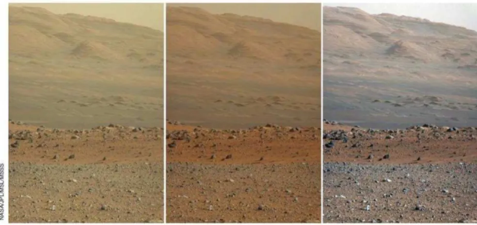 Figure I.1 – Vue du mont Sharp prise le 23 août 2012 par la caméra Mastcam de la mission Mars Science Laboratory (rover Curiosity)