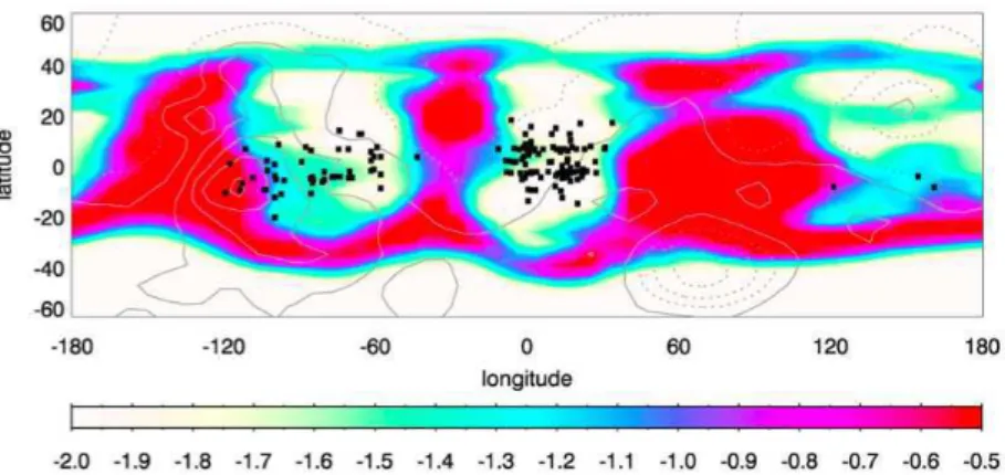 Figure I.40 – Profils verticaux de tempéra- tempéra-ture dans la mésosphère martienne obtenus à l’aide du LMD-GCM(Forget et al., 1999) dont la physique prédit les ondes de marée thermique (González-Galindo et al., 2011)