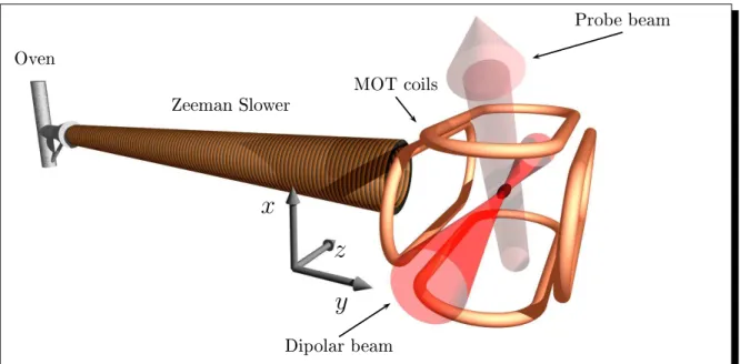 Figure 2.1: Sketh of the pre-ooled atomi soure: Zeeman, MOT and the probe