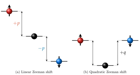Figure 2.6.: Effect of an external applied magnetic field on the Zeeman sub-levels of the F = 1 state of a 23 Na atom.
