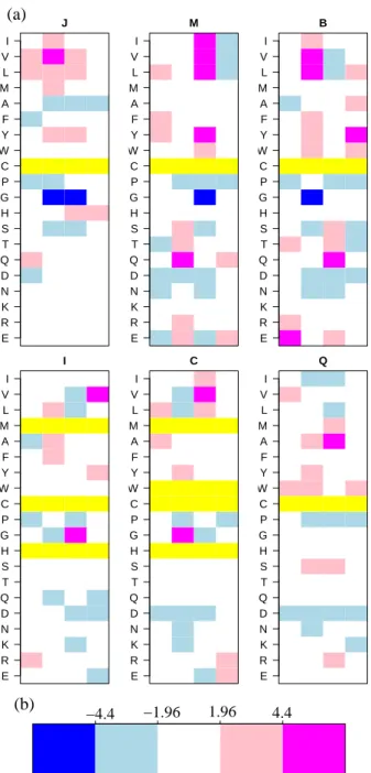 Figure 8: Z-scores of the 20 amino-acids in the four positions of the β-specific structural letters