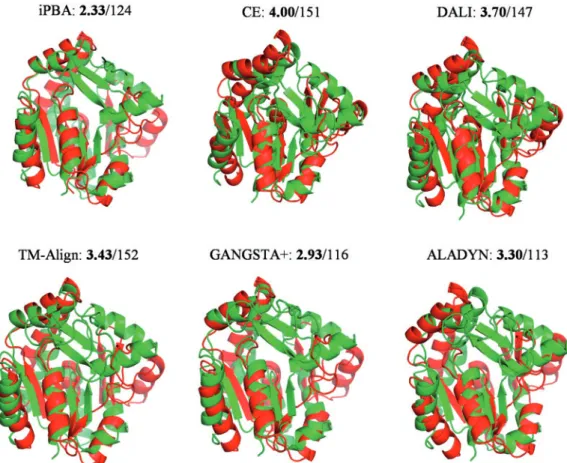 Figure 2. Comparison of iPBA with other Rigid Body alignment methods. The 3D superposition of Nucleotide Kinases (PDB IDs: 1AKY and 1GKY) by different methods is shown
