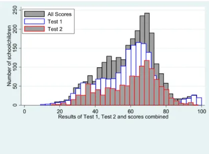 Figure 2. Average performance test scores for both Test 1 and Test 2 and combined.