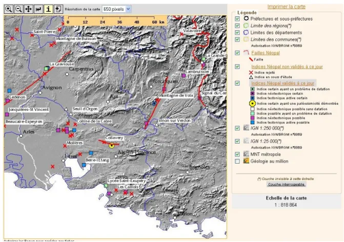 Figure 56 : Carte des indices de déformation récente en Provence recensés dans la base NEOPAL (source : www.neopal.brgm.fr) 