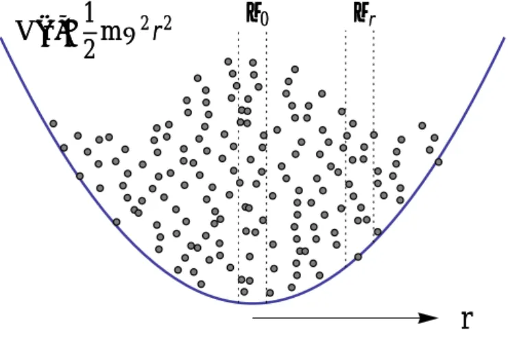Figure 1.7: Sketch of the local density approximation. The system can be subdivided in mesoscopic volumes (dotted vertical lines) where the system has the properties of the homogeneous gas with a local chemical potential µ r = µ 0 − V (r), where µ 0 is the