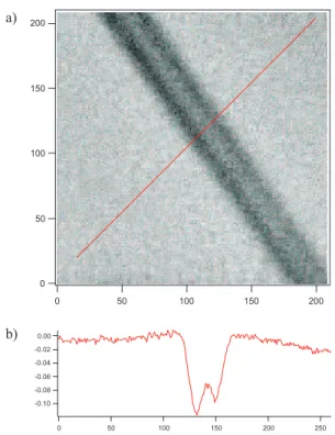 Figure 1.6: a) In Situ absorption image of the 1D FORT. b) Integrated line proﬁle.