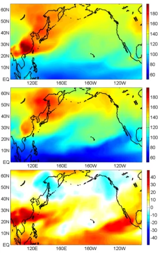 Fig. 13. Comparison of DART/CAM CO 3-day forecasts (top panel: