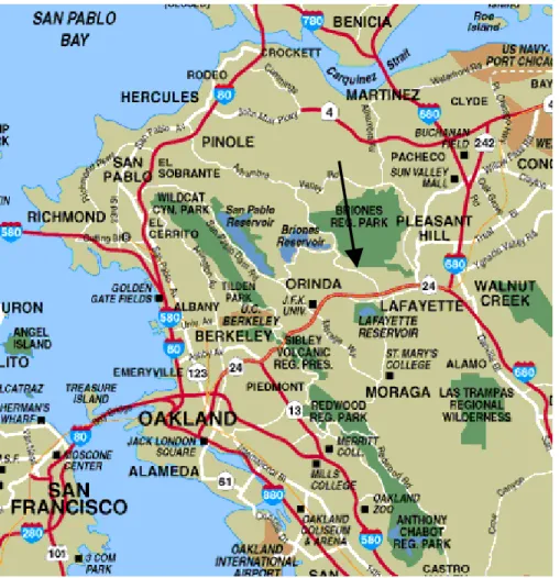 Fig. 1. Map of the greater San Francisco Bay Area. The Leuschner observatory is indicated by the arrow (adapted from http://www.sfgate.com/traveler).