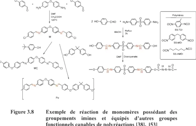 Figure 3.8  Exemple  de  réaction  de  monomères  possédant  des  groupements  ImIDes  et  éqUipes  d'autres  groupes  fonctionnels capables de  polyréactions  [38],  [53] 