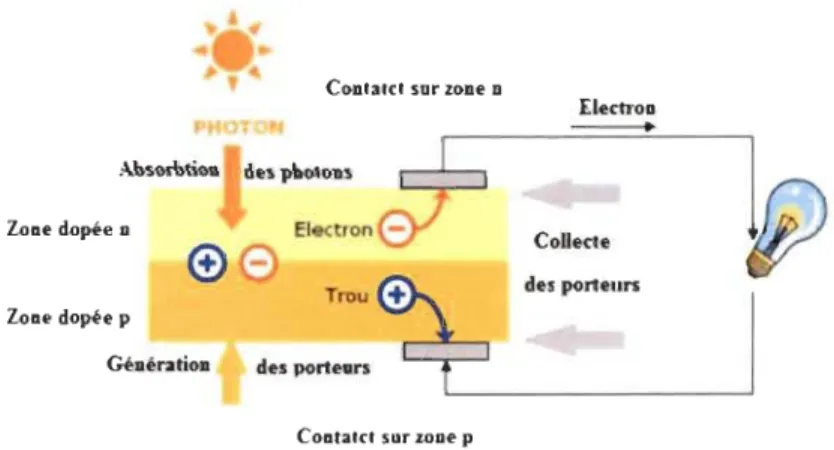 Figure 1.  3 Principe de fonctionnement d' une cellule photovoltaïque [9]. 
