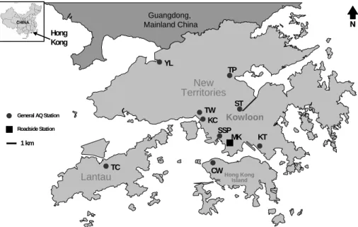 Fig. 1. Location map of the air quality monitoring stations in Hong Kong that were selected for filter-based PM10 sampling and subsequent speciation analysis