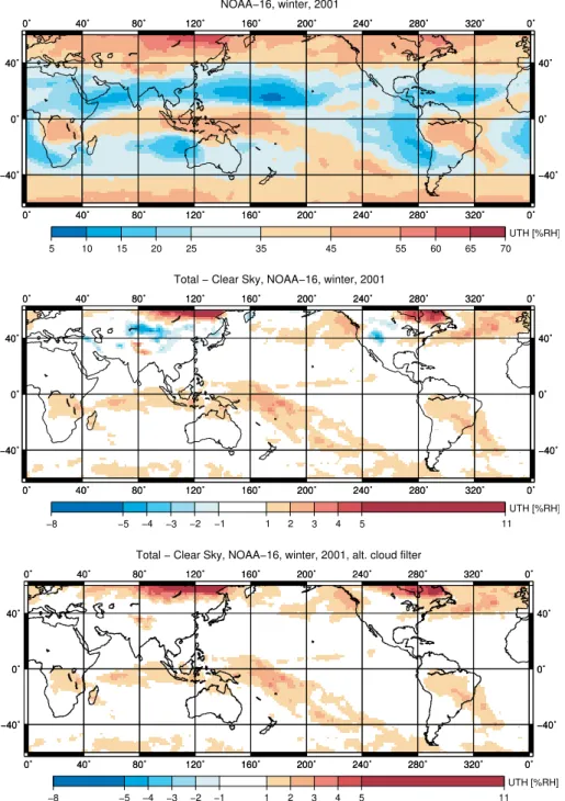 Fig. 6. Cloud and surface effects on AMSU-B data. This is the same as Fig. 5, but the data used are from December 2001 to February 2002.