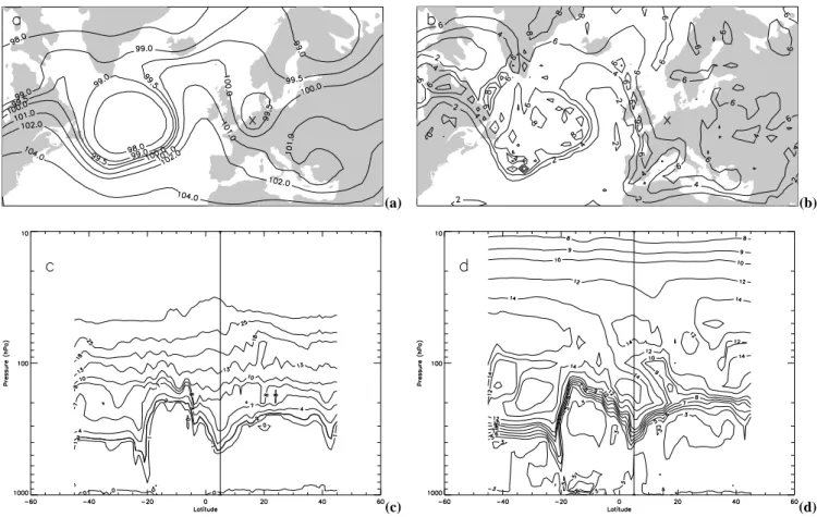 Fig. 2. Synoptic situation on 20020419 extracted from ECMWF analysis. (a) 250 hPa geopotential height (10 5 m 2 /s 2 ) and (b) 330 K potential vorticity (PVU)