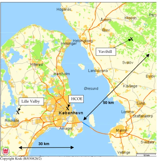 Fig. 1. Map of the Øresund region with location of the monitoring stations Lille Valby (LVBY, near-city background), H