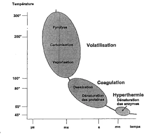 Figure 3.6 : Types, effets et durées des traitements thermiques des tissus biologiques  (Reproduit de la référence [27]) 