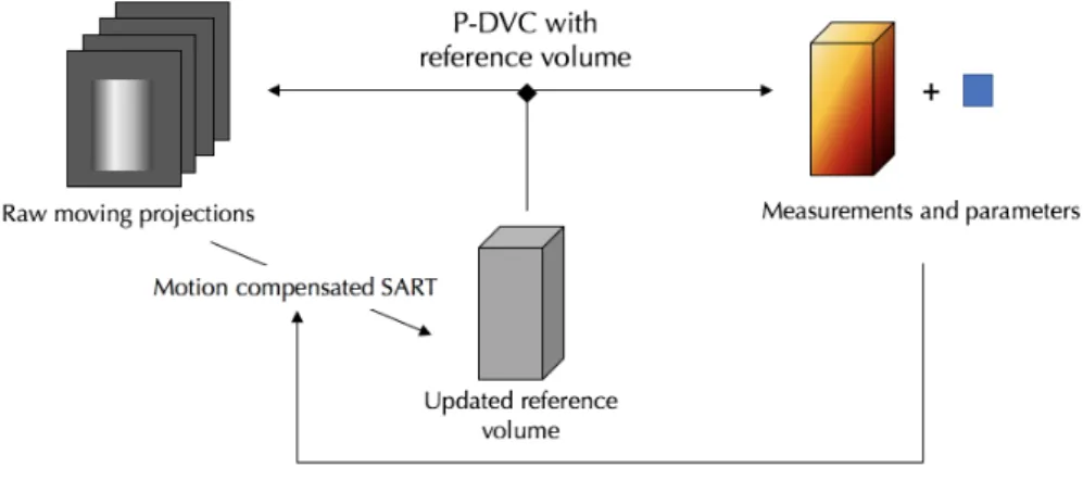 Figure 1.12: Projection-based DVC without reference image used for dynamic tomography.
