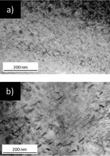Fig. 15. TEM micrographs of precipitates in Ti6-4 after irradiation at 430 °C, by TEM,  g 