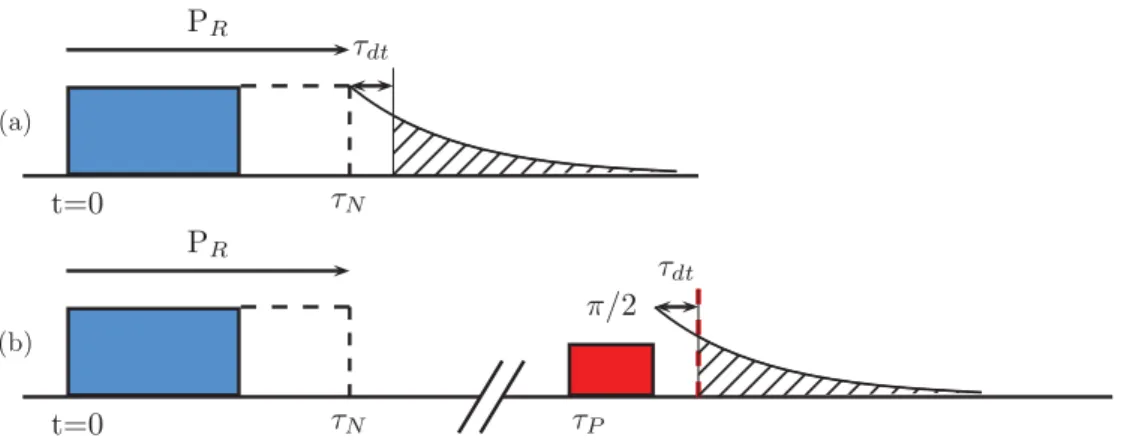 FIG. 1. (Color online) Pulse sequence used for Rabi oscillation measurements. (a) At t = 0, a microwave pulse P R coherently drives the magnetization