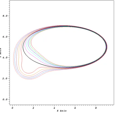Figure 2.12: Lignes de niveau de la donnée initiale elliptique perturbée.