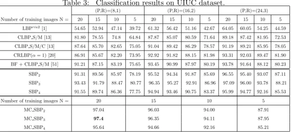 Table 3: Classification results on UIUC dataset.