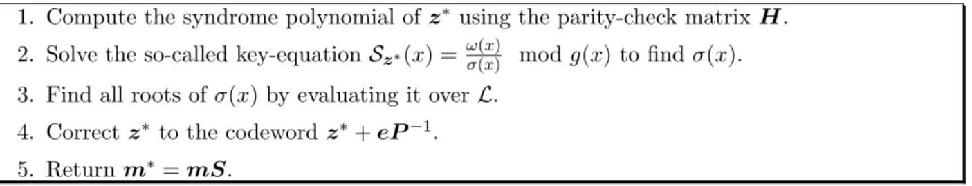 Figure 1: The Key Generation function of the original McEliece scheme - KeyGen(n, k, t) = (pk, sk) 1