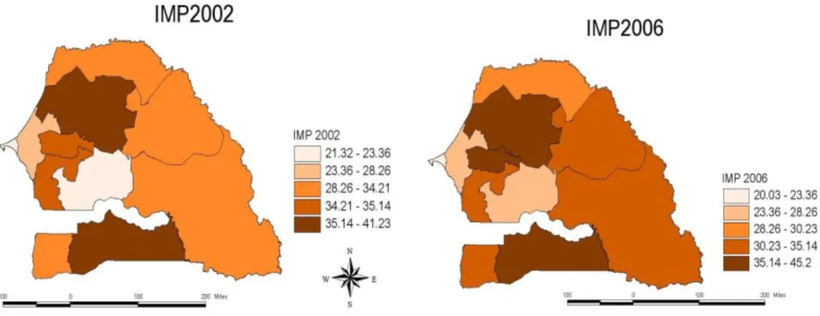 Figure 4 – 1 : Répartition des IMP au Sénégal en 2002 et 2006. 