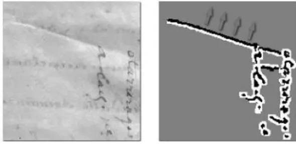 Fig. 7. (left) Original document, (right) Problem to define the class near the black line