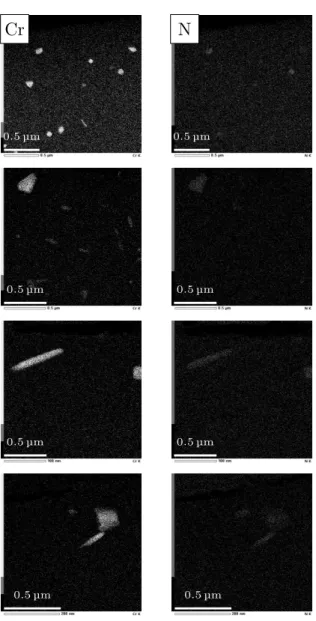 Figure 8: Energy dispersive x-ray maps of nitrides formed during ni- ni-triding of alloy 16NiCrMo13