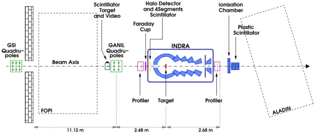 Figure 2.4: Experimental setup of INDRA@GSI experiment in cave B at GSI.