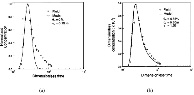 Figure 3 – Essai de traçage pour une fracture horizontale dans du marne de l'Ordovicien [Novakowski and  Lapcevic, 1994]