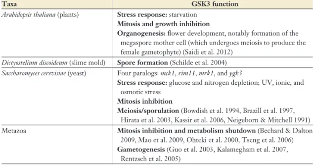 Table 1 Functions of GSK3 across the eukaryotic tree of life