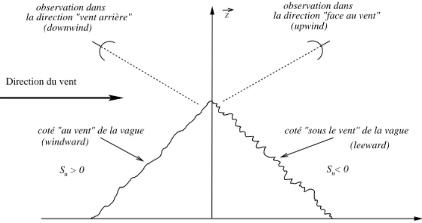 Fig. 4.8: Amplification et att´enuation des petites vagues respectivement du cˆ ot´e sous le vent (S u &lt; 0) et au vent (S u &gt; 0) des grandes vagues.