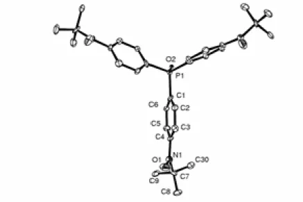 Figure 2.3. Représentation ORTEP d'une des trois molécules indépendantes du OP(Ph-Rad) 3  à 30 K