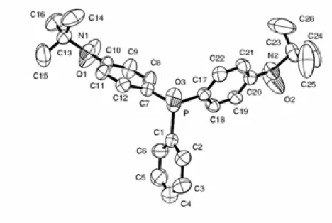 Figure 3.1. Vue ORTEP de la molécule OPPh(Ph-Rad) 2  déduite des études cristallographiques,  l'ellipsoïde de déformation correspond à une probabilité de présence de 50%