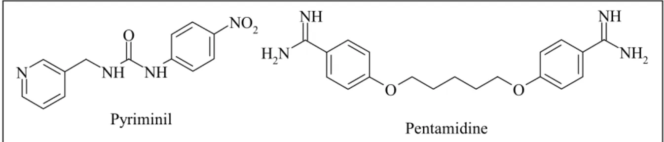 Figure 12. Structures du pyriminil (raticide) et de la pentamidine, induisant des cas de DID