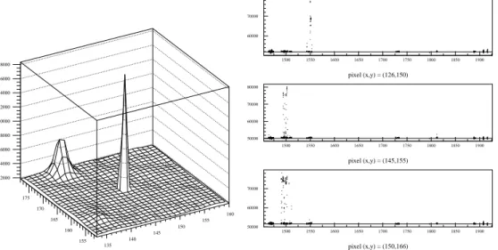 Figura 2.7: La posizione e l'intensit a luminosa di un pixel caldo su di una immagine (a sinistra)