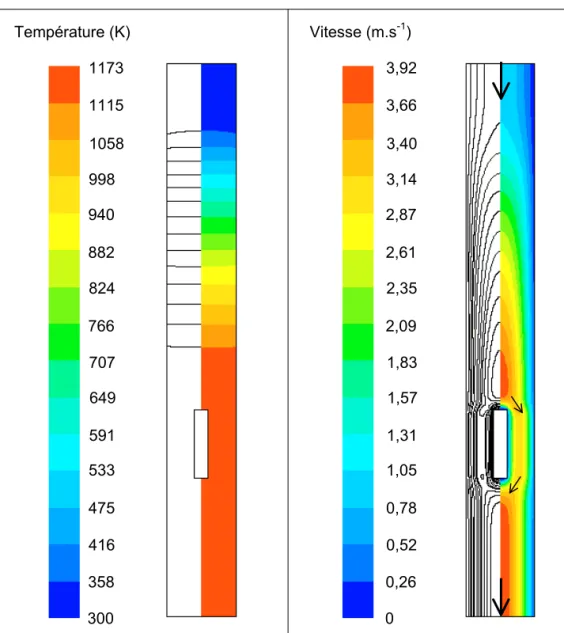 Figure 13 : Champs initiaux de température (a) et de vitesses (b) pour un débit de MTS de 85