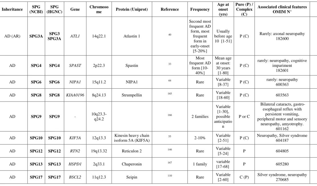 Table 2. Loci and genes involved in HSP and their associated phenotypes. 