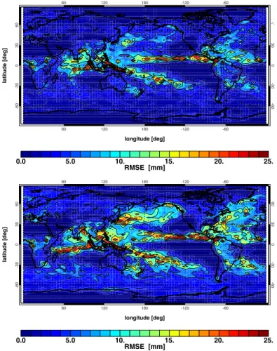 Fig. 9. RMSE for precipitation between the model and the analysis data in October 1999