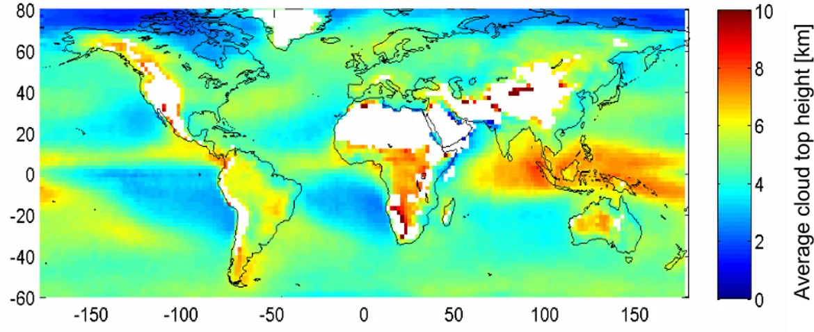 Fig. 5: Average CTH calculated from the measured CF and O  absorption. For areas