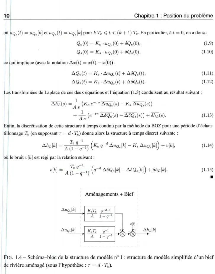 FIG. 1.4 - Schéma-bloc de la structure de modèle nO 1 : structure de modèle simplifiée d'un bief de rivière aménagé (sous l'hypothèse: T = d· Te).