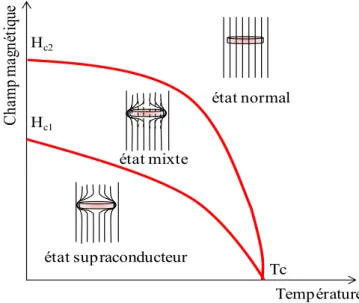 Figure 1-7. Diagramme symbolique de phases d’un supraconducteur de type II. 