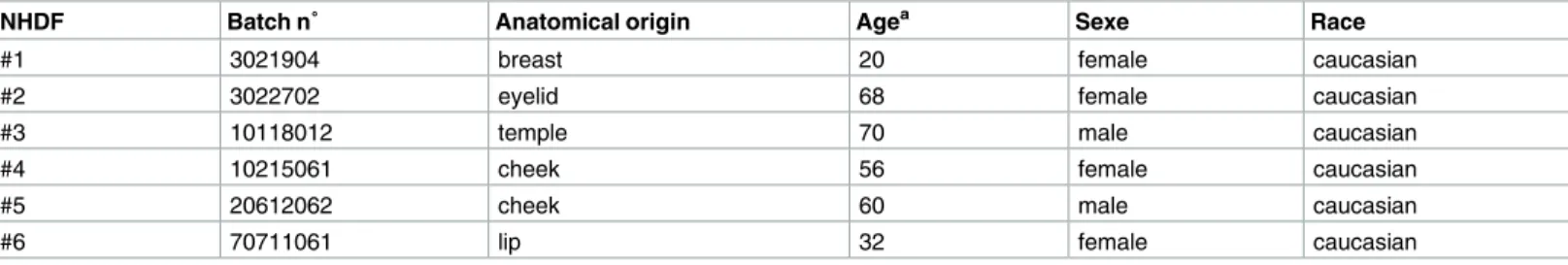 Table 2. Characteristics of the fibroblast batches used in this study.