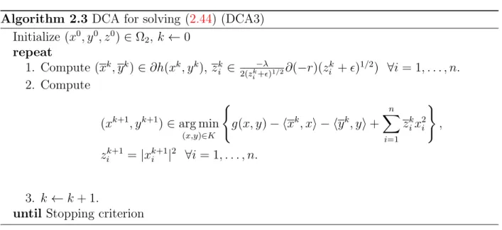 Table 2.4: Expression of z k i ’s in Algorithm 2.3 and relation with reweighted-ℓ 2 algorithms.