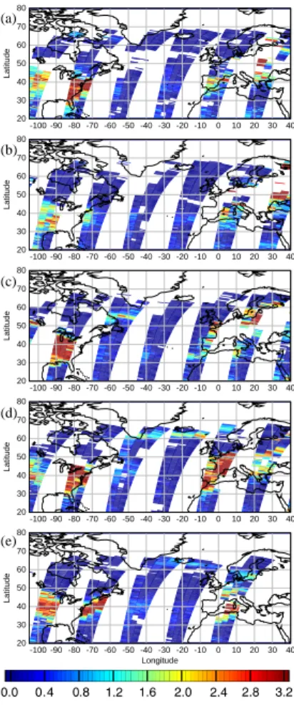 Fig. 5. Tropospheric verti- verti-cal columns of NO (in 10