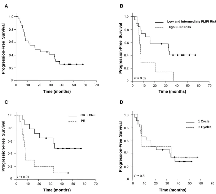 Figure 2. Progression-free survival in patients with relapsed follicular lymphoma  treated with rituximab and GM-CSF (n = 29)
