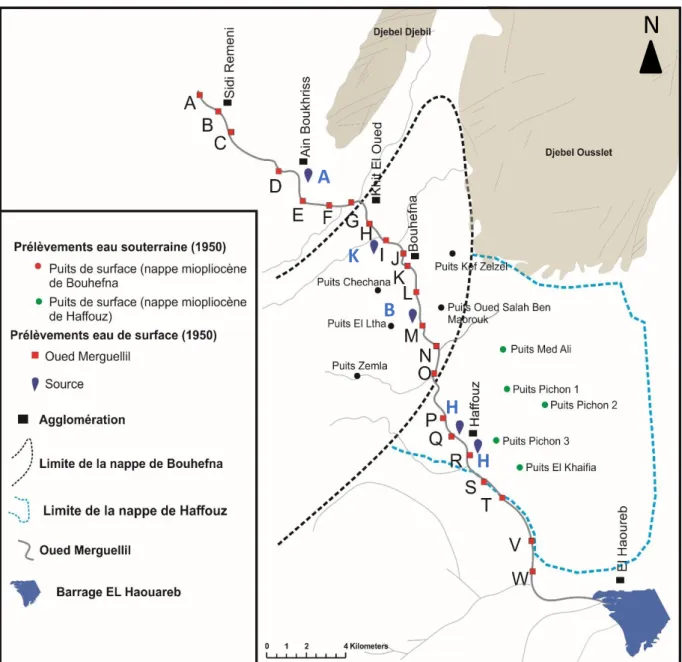 Figure III.6 Emplacement des points échantillonnés dans la campagne de 1950 