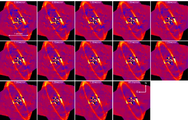 Fig. 4. Masked cADI images obtained after binning three adjacent spectral channels of the IFS
