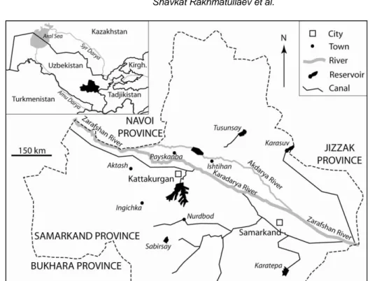 Fig. 1 Location of the Akdarya Reservoir in Samarkand province of Uzbekistan, Central Asia